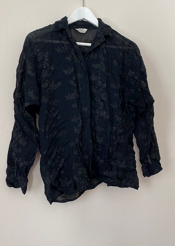 Düğmeli Siyah Keten Kadın Gömlek - Görsel 3