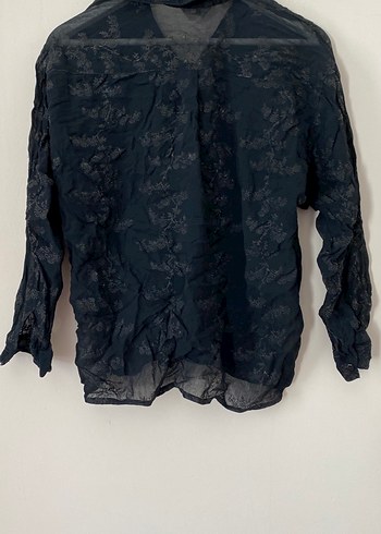 Düğmeli Siyah Keten Kadın Gömlek - Görsel 6