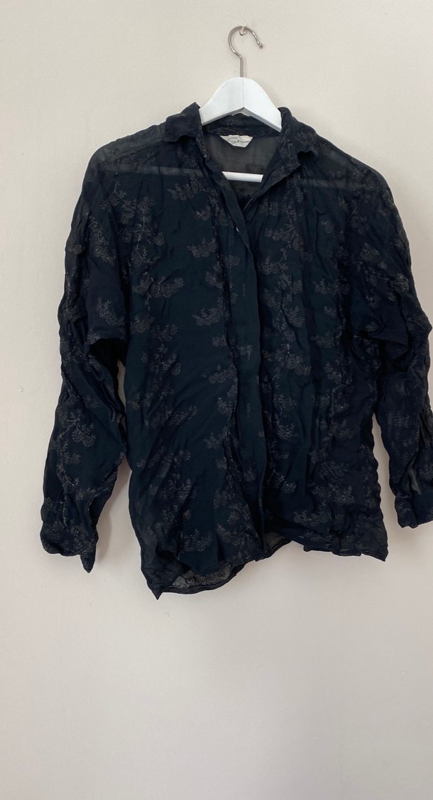 Düğmeli Siyah Keten Kadın Gömlek - Görsel 2