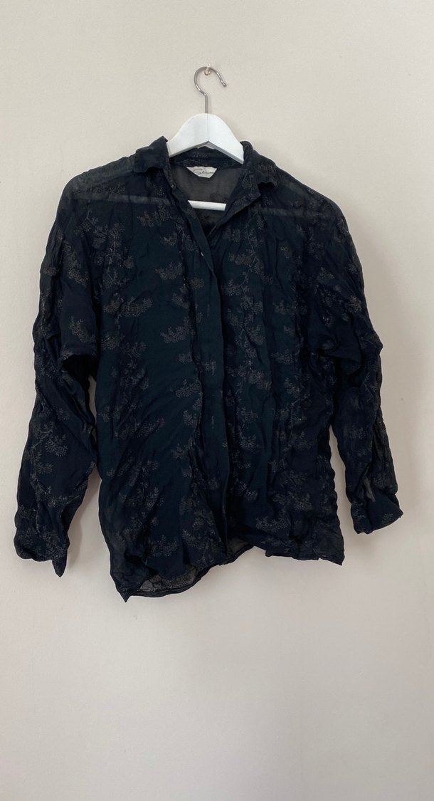 Düğmeli Siyah Keten Kadın Gömlek - Görsel 3