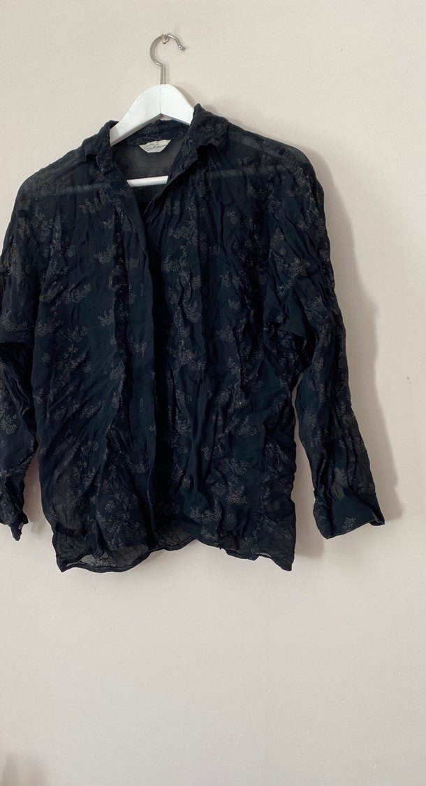 Düğmeli Siyah Keten Kadın Gömlek - Görsel 4