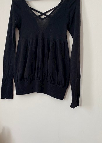 Uzun Kollu V Yakalı Siyah Triko Kazak - Görsel 3