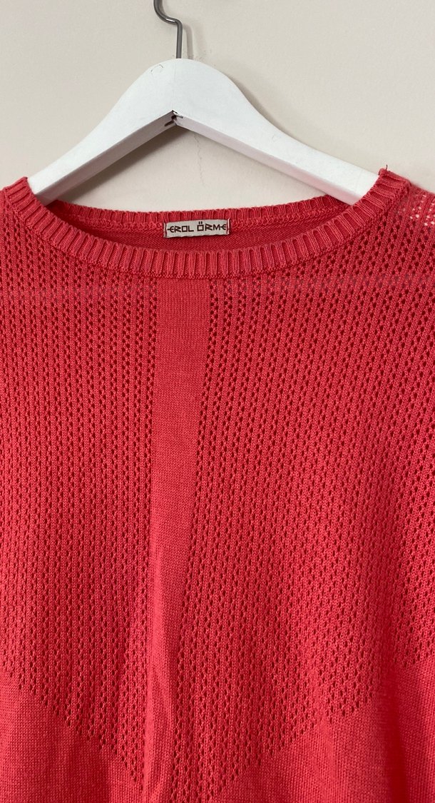 Kırmızı Örgü Kadın Triko - Görsel 4