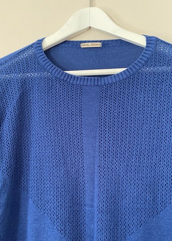 Mavi Örgü Detaylı Kadın Triko - Görsel 4