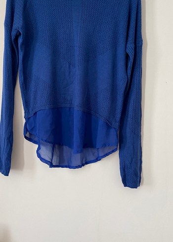 Mavi Örgü Detaylı Kadın Triko - Görsel 3