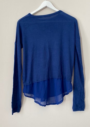 Mavi Örgü Detaylı Kadın Triko - Görsel 5