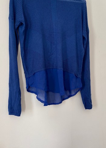 Mavi Örgü Detaylı Kadın Triko - Görsel 2