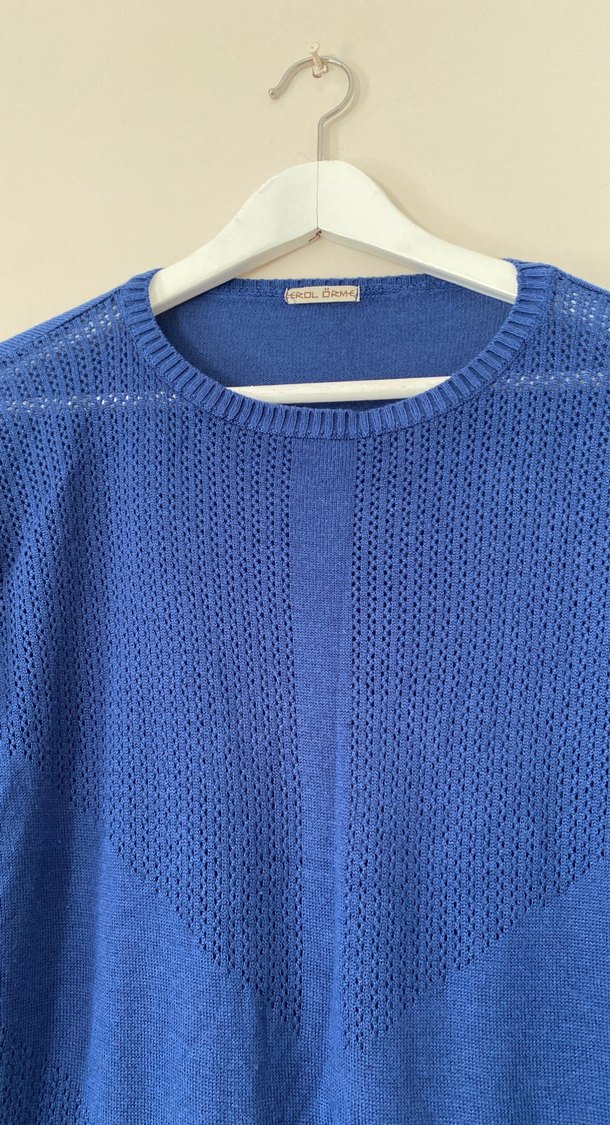 Mavi Örgü Detaylı Kadın Triko - Görsel 4