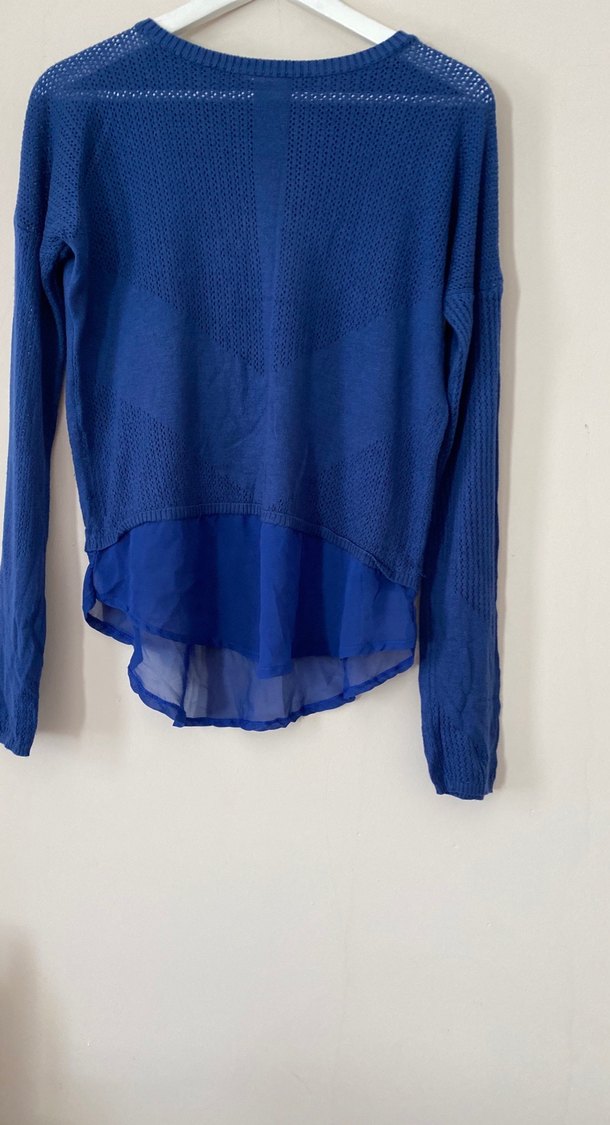 Mavi Örgü Detaylı Kadın Triko - Görsel 3