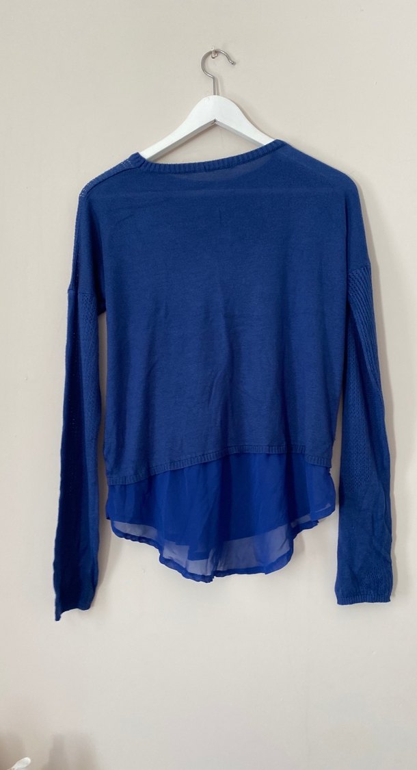 Mavi Örgü Detaylı Kadın Triko - Görsel 5