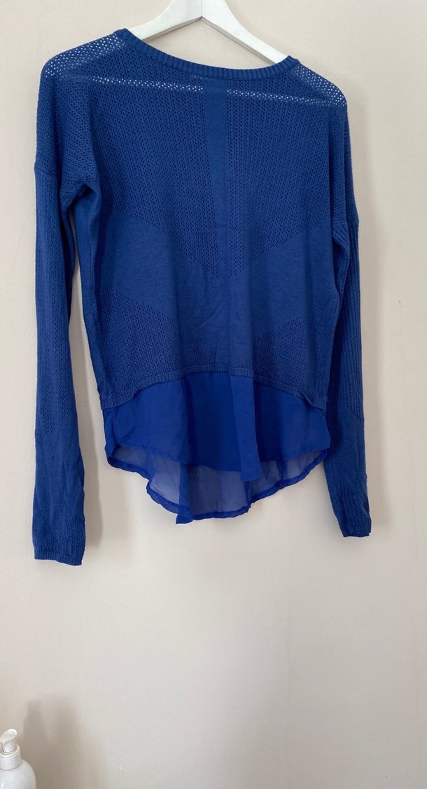 Mavi Örgü Detaylı Kadın Triko - Görsel 2