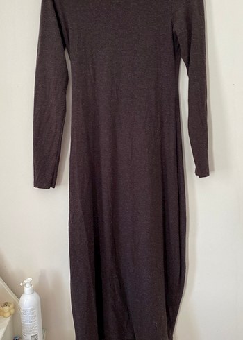 Kahverengi Uzun Keten Elbise - Görsel 5