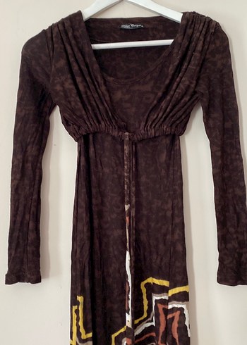 Uzun Kollu Kahverengi Bohem Hamile Tuniği - Görsel 5