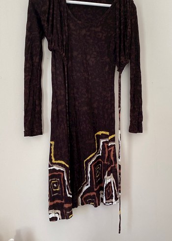 Uzun Kollu Kahverengi Bohem Hamile Tuniği - Görsel 2