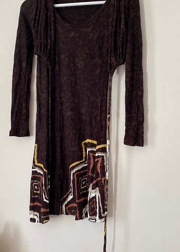 Uzun Kollu Kahverengi Bohem Hamile Tuniği - Görsel 3