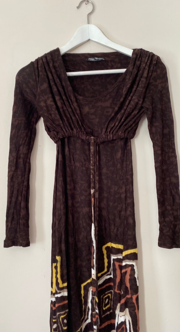 Uzun Kollu Kahverengi Bohem Hamile Tuniği - Görsel 5