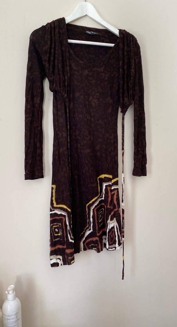 Uzun Kollu Kahverengi Bohem Hamile Tuniği - Görsel 2