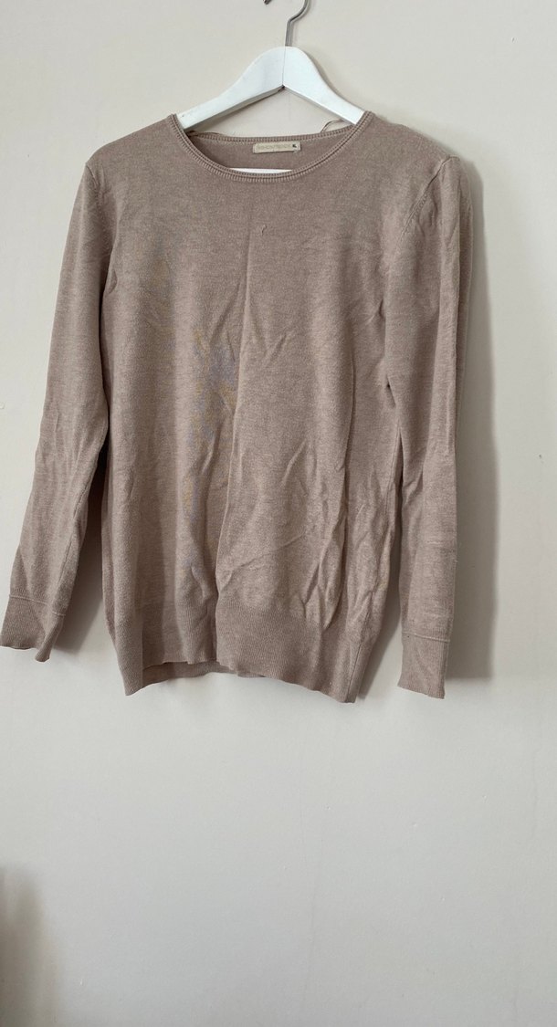 Bej Kadın Uzun Kollu Keten Kazak - Görsel 3