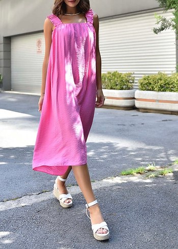 Pembe  Uzun Askılı Elbise - Görsel 3