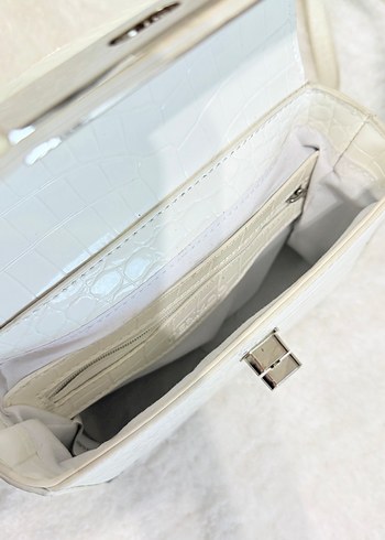 Beyaz Deri Yılan Desenli Kadın Çanta - Görsel 6