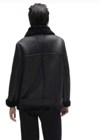 Siyah Kürklü Deri Biker Ceket - Görsel 3