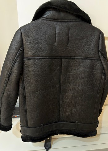 Siyah Kürklü Deri Biker Ceket - Görsel 9