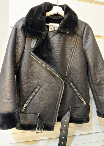 Siyah Kürklü Deri Biker Ceket - Görsel 7