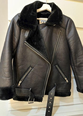Siyah Kürklü Deri Biker Ceket - Görsel 6