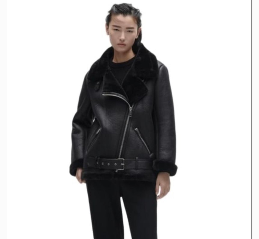 Siyah Kürklü Deri Biker Ceket - Görsel 2