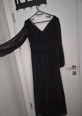 Siyah Uzun Kollu V Yaka Uzun Elbise - Görsel 2