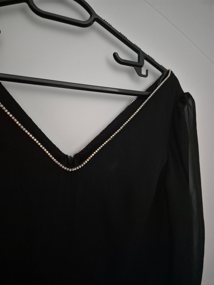 Siyah Uzun Kollu V Yaka Uzun Elbise - Görsel 5
