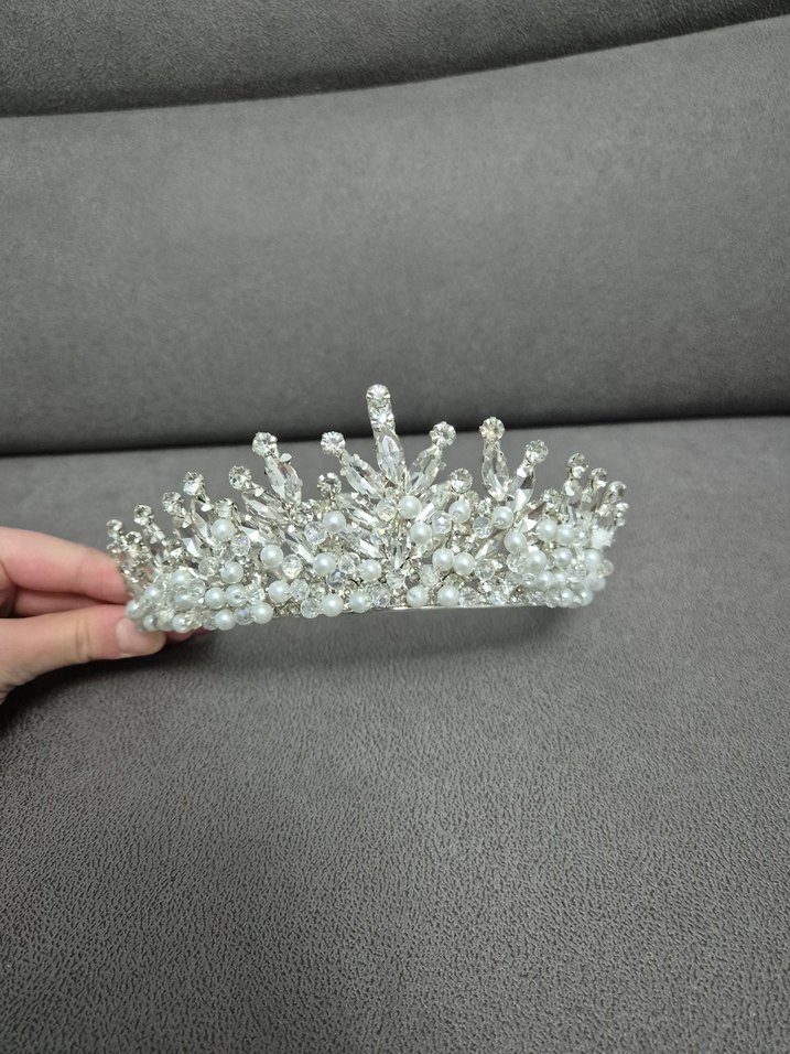 İnci ve Kristal Boncuklu Gelin Tacı - Görsel 3