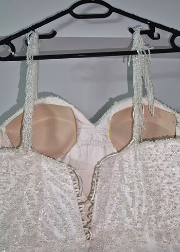 Beyaz Uzun A Kesim askılı gelinlik - Görsel 9