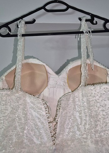 Beyaz Uzun A Kesim askılı gelinlik - Görsel 10