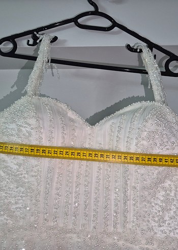 Beyaz Uzun A Kesim askılı gelinlik - Görsel 8