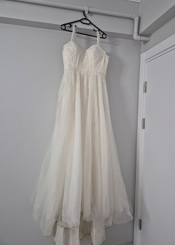 Beyaz Uzun A Kesim askılı gelinlik - Görsel 3