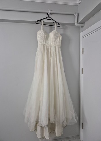 Beyaz Uzun A Kesim askılı gelinlik - Görsel 2
