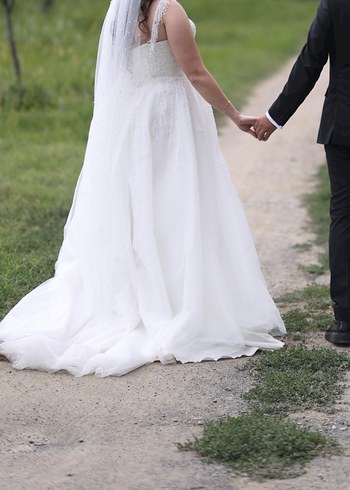 Beyaz Uzun A Kesim askılı gelinlik - Görsel 20