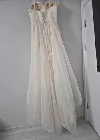 Beyaz Uzun A Kesim askılı gelinlik - Görsel 11