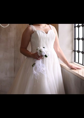 Beyaz Uzun A Kesim askılı gelinlik - Görsel 18