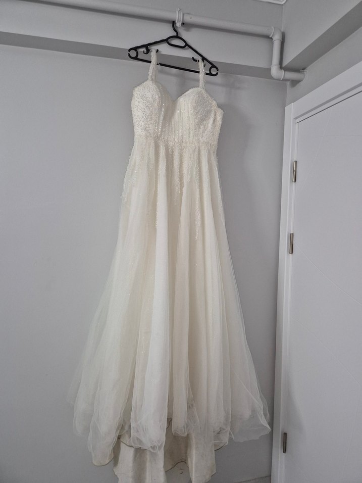 Beyaz Uzun A Kesim askılı gelinlik - Görsel 3