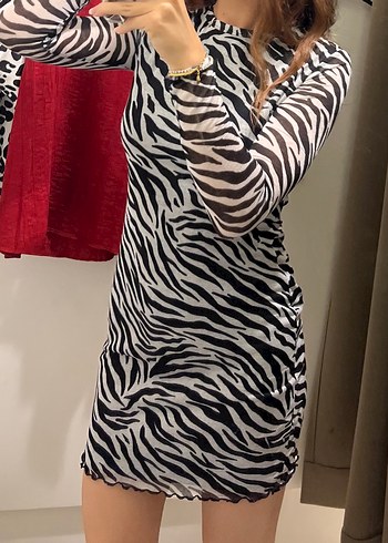 C&A Uzun Kollu Zebra Desenli Mini Elbise