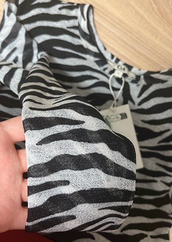 s Beden gri Renk Uzun Kollu Zebra Desenli Mini Elbise
