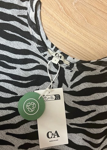 s Beden Uzun Kollu Zebra Desenli Mini Elbise