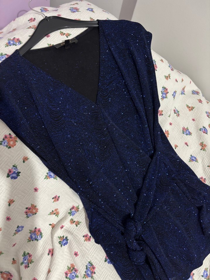 Lacivert Drapeli V Yakalı Kadın Bluz - Görsel 2