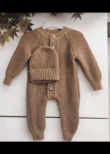 Kahverengi Triko Bebek Tulumu ve Bere