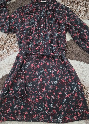 Bordo Çiçekli Bohem Uzun Kollu Elbise - Görsel 2