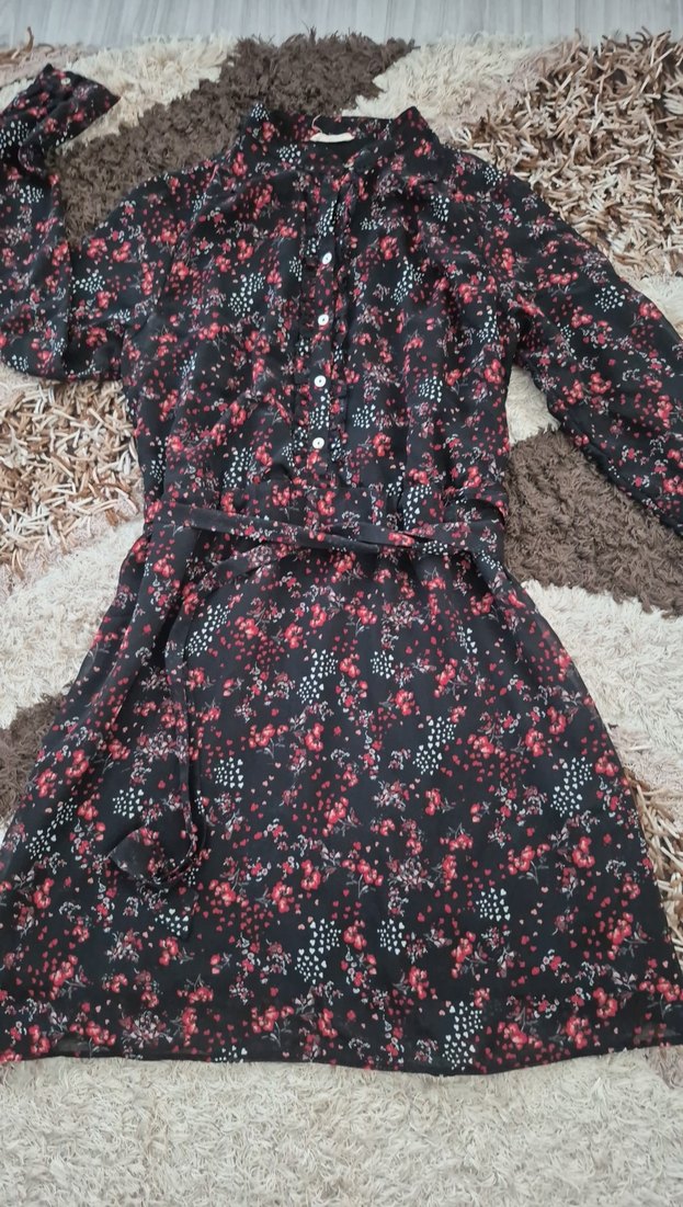 Bordo Çiçekli Bohem Uzun Kollu Elbise - Görsel 2