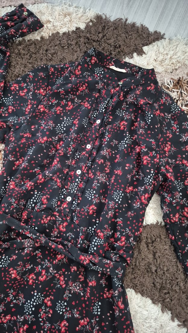 Bordo Çiçekli Bohem Uzun Kollu Elbise - Görsel 3