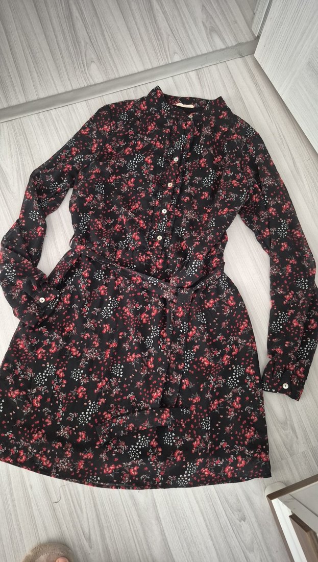 Bordo Çiçekli Bohem Uzun Kollu Elbise - Görsel 4